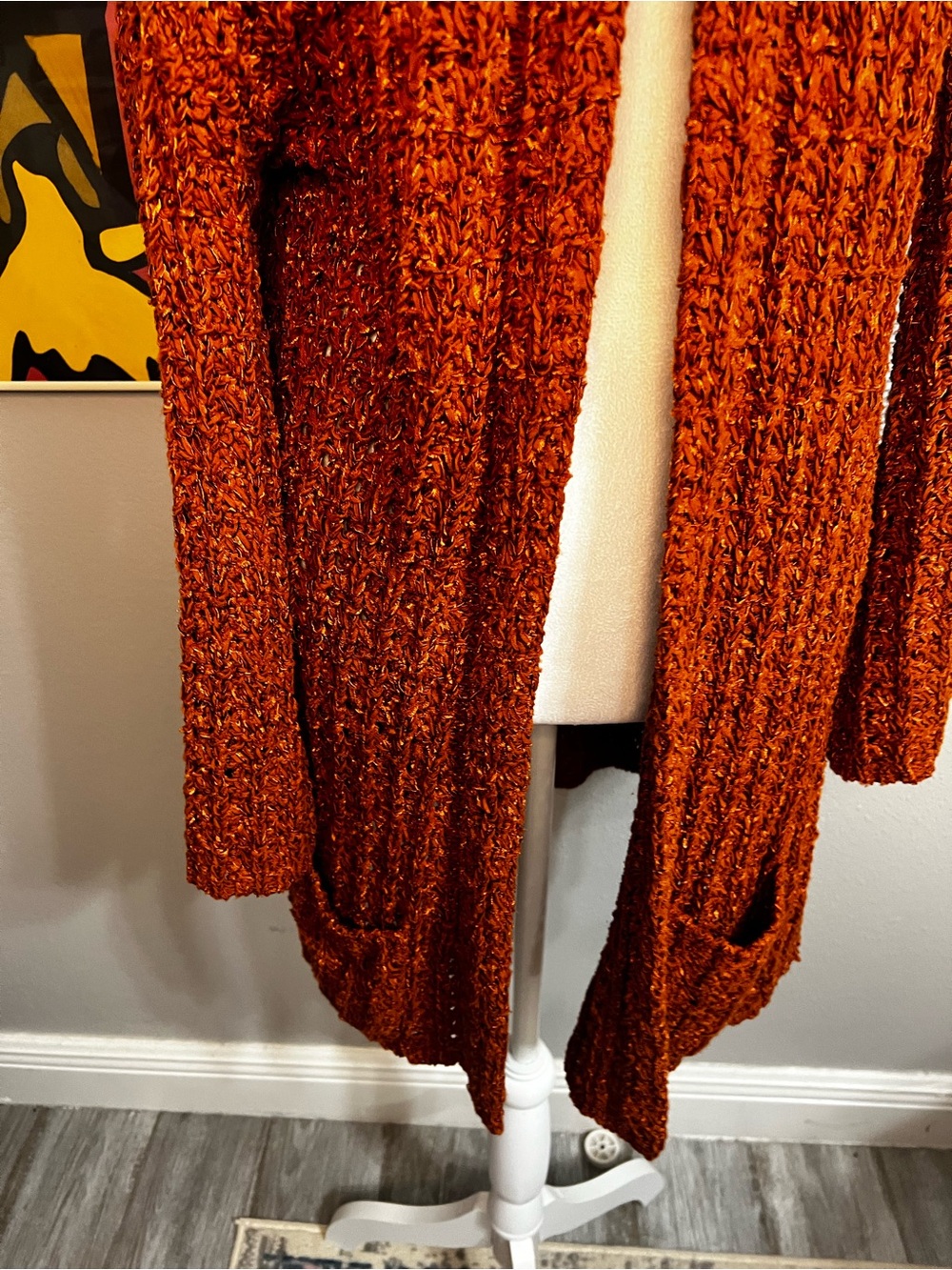 Pedro del Hierro Large Golden Orange Knit Cardigan Sweater Long Sleeve - Picture 7 of 13